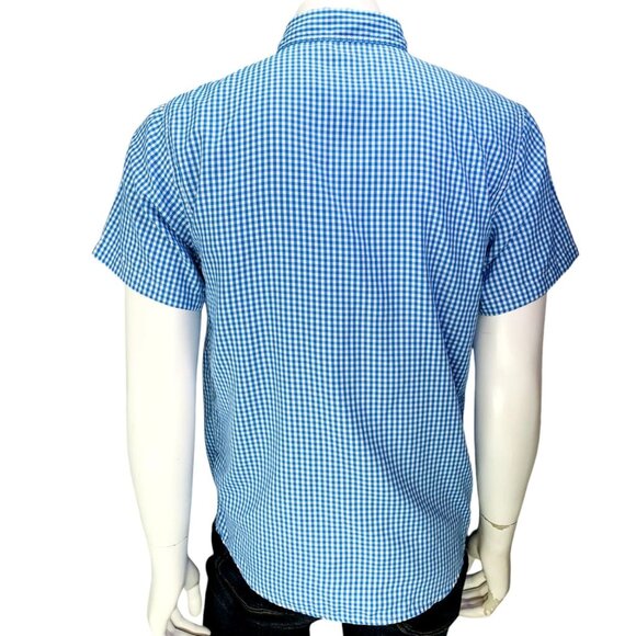 AFTCO Mens Button Down Shirt Lightweight Blue Check Short Sleeve Size S - Picture 6 of 10